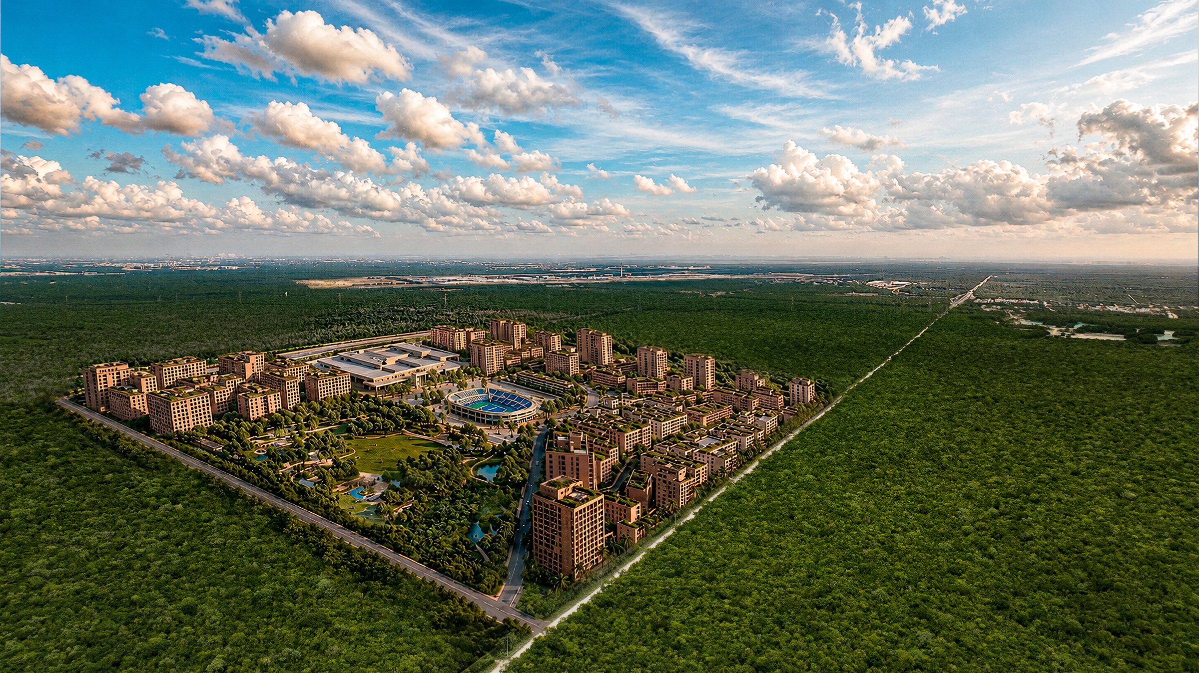 Aerial render of the Cancún Financial & Technology District